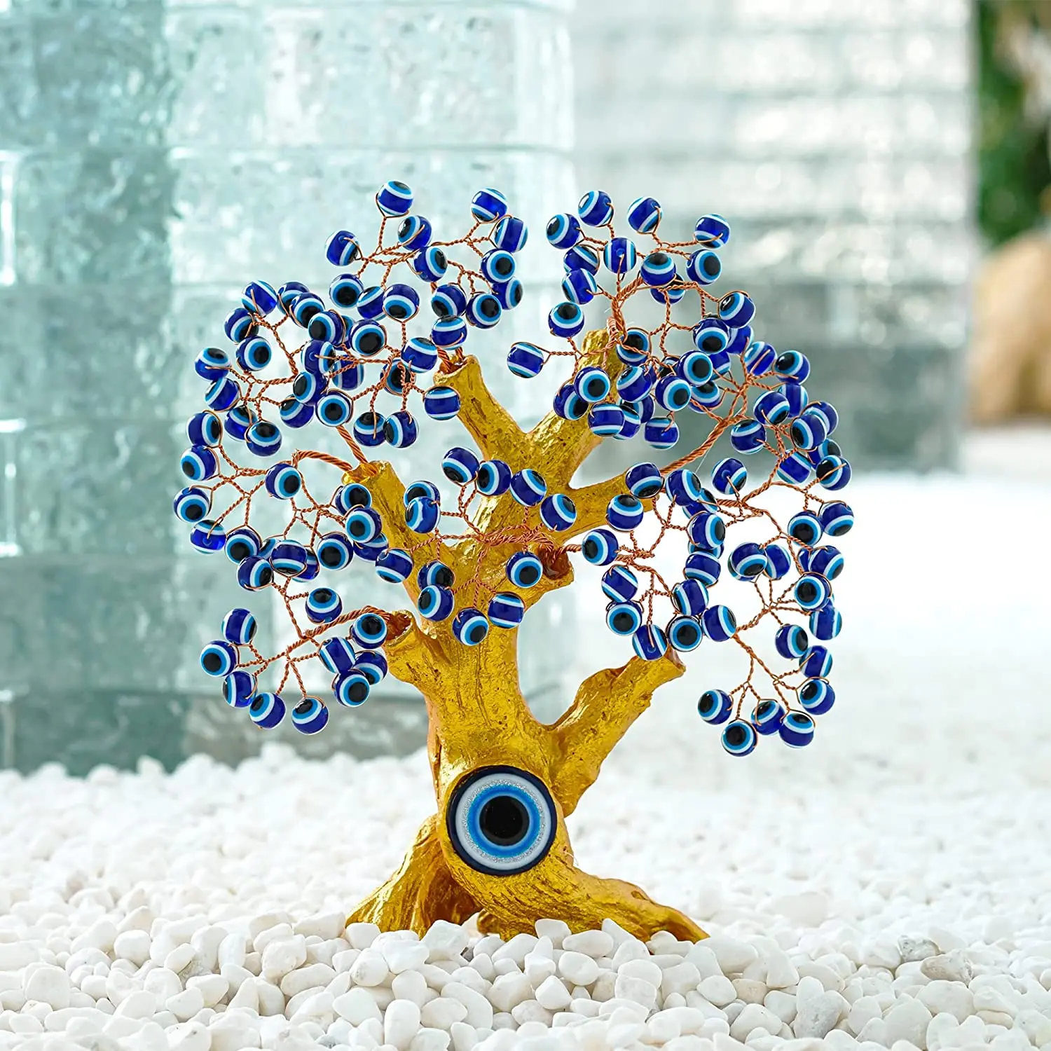 

8'' Turkish Blue Evil Eye Tree Decorative Showpiece Feng Shui Articles Bonsai Tree Mystical Energy for Protection,Good Luck Gift