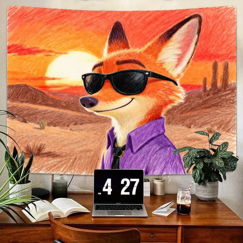 

1 шт., солнцезащитные очки Disney Zootopia Nick Wilde Cool Fox, гобелен в пустыне, современный полиэстер, настенный декор для комнаты, подарок для фанатов Zootopia