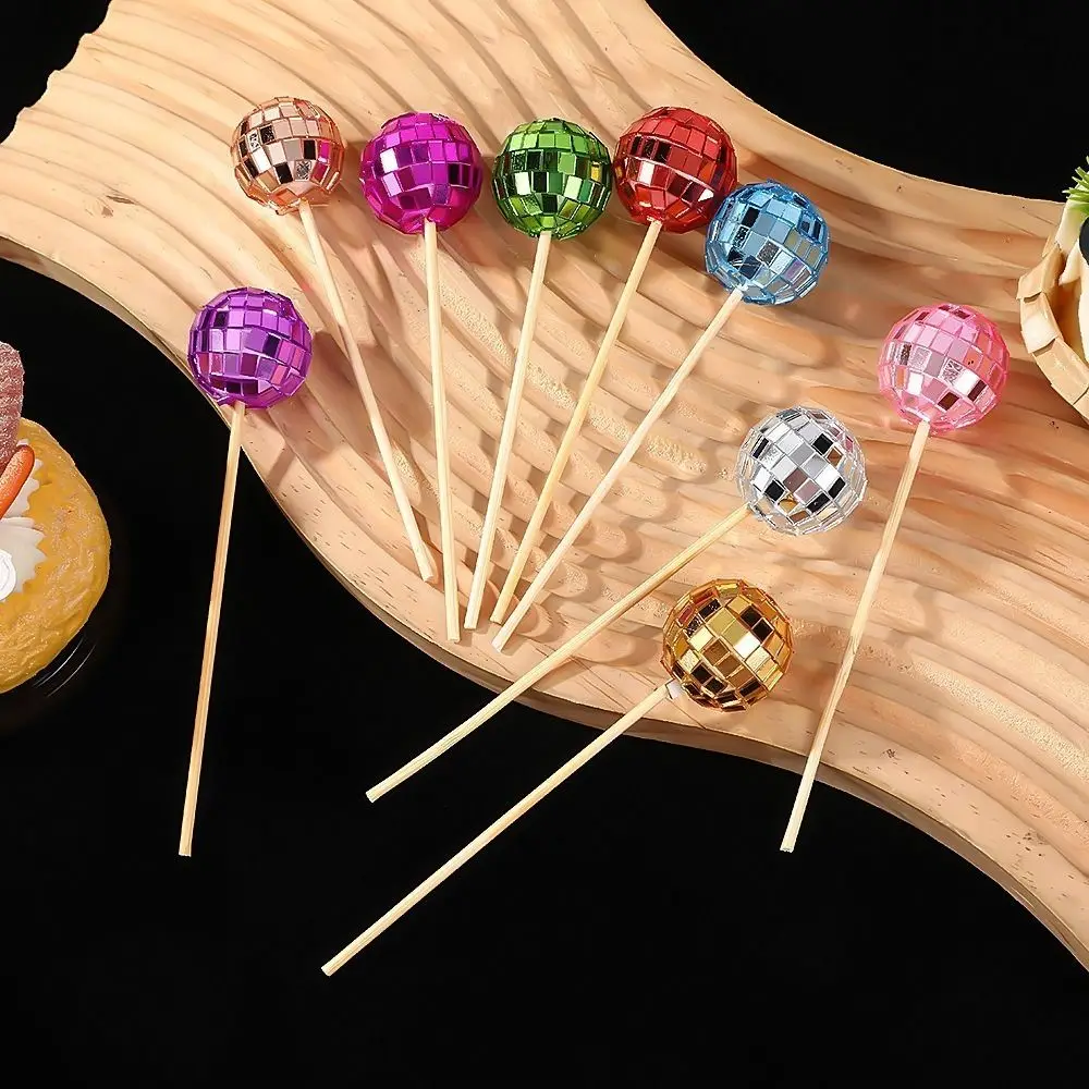 Foam Disco Ball Garden Sign Mini Decorative Glass Ball Sun Catcher Reflective with Wooden Stick Disco Ball Cake Topper