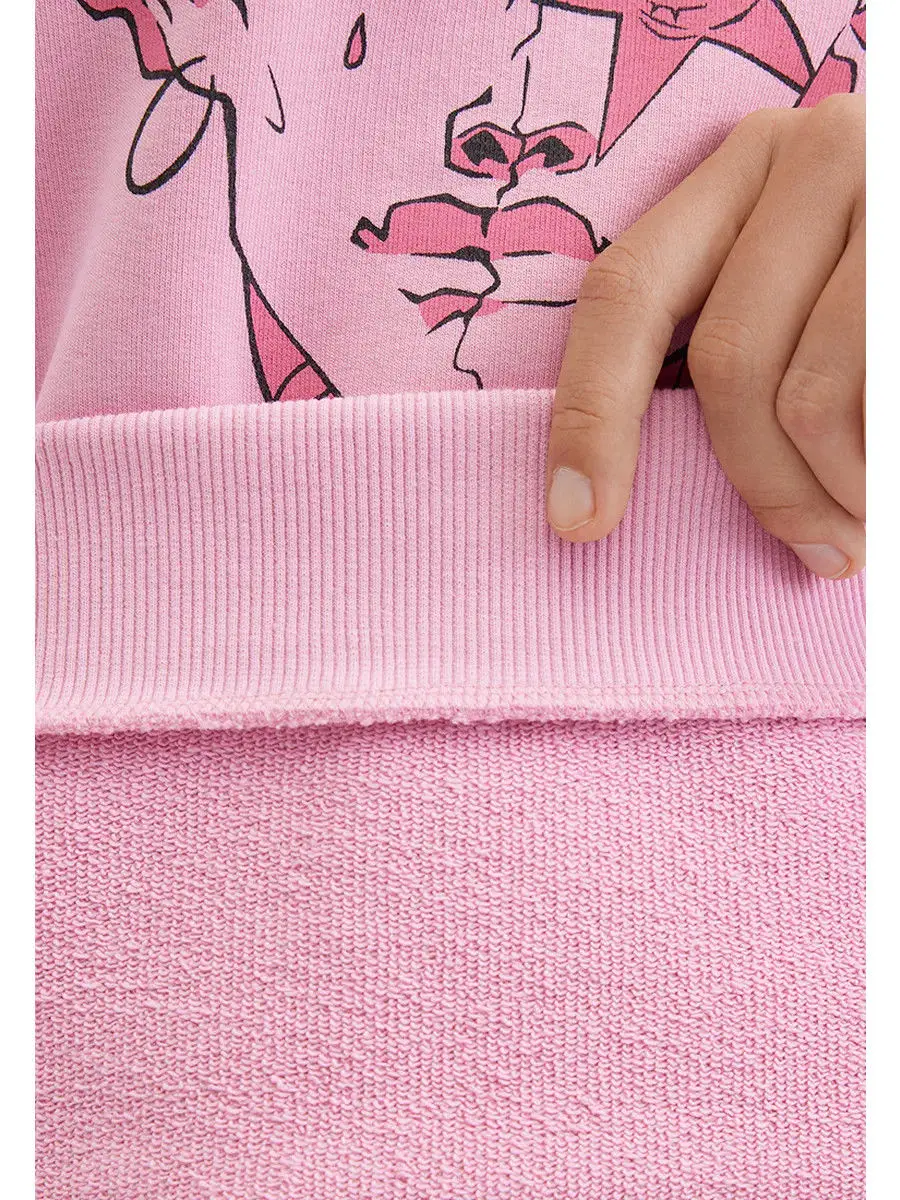 Urocze bluzy w stylu francuskim z różowym nadrukiem, eleganckie damskie bluzy streetwearowe z okrągłym dekoltem, oversize, modne jesienne bluzy z długim rękawem.