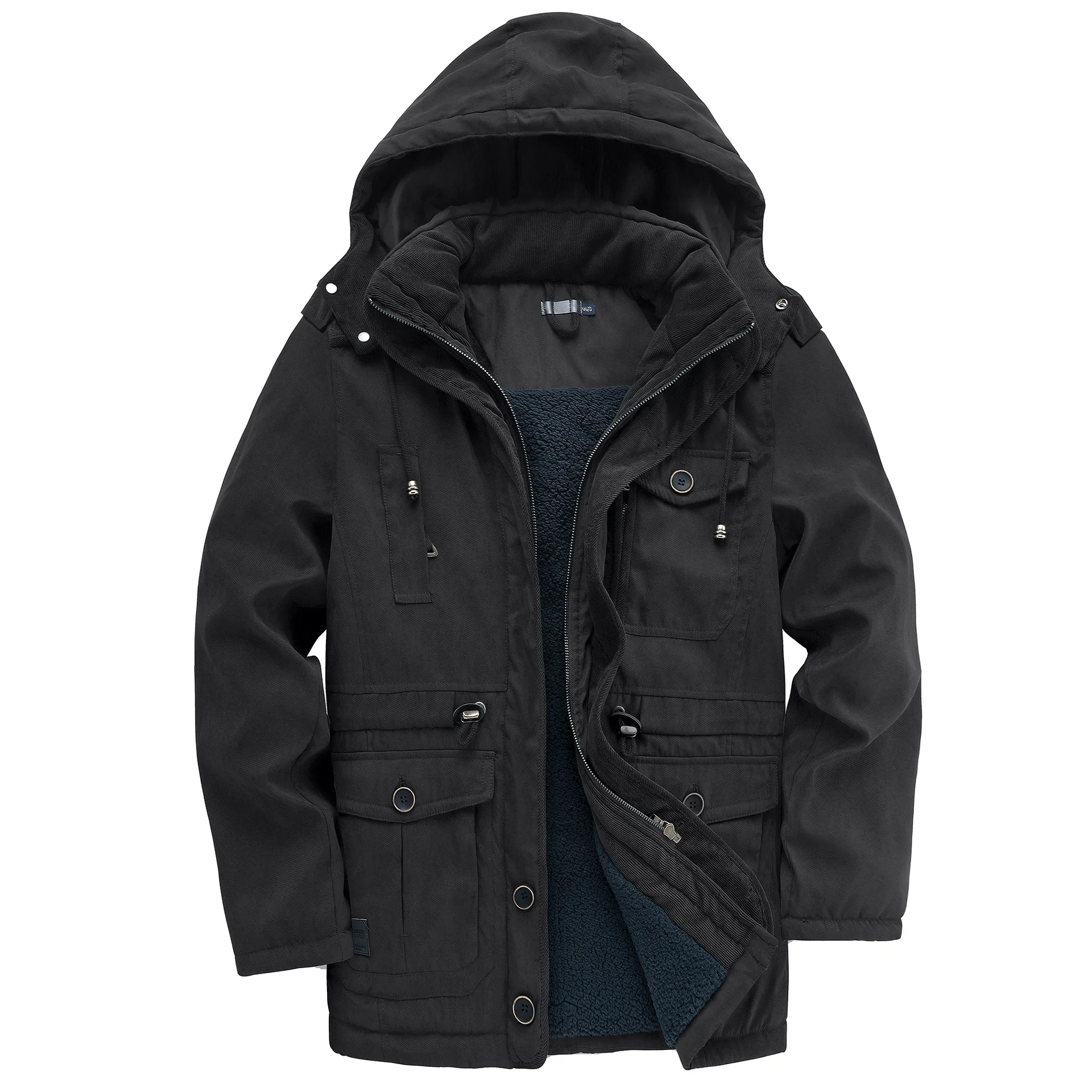 American Style New Fashion Men’s Solid Color Casual Trendy Plus Size Long Sleeve Hooded Quilted Parkas Male Clothes Coats Tops