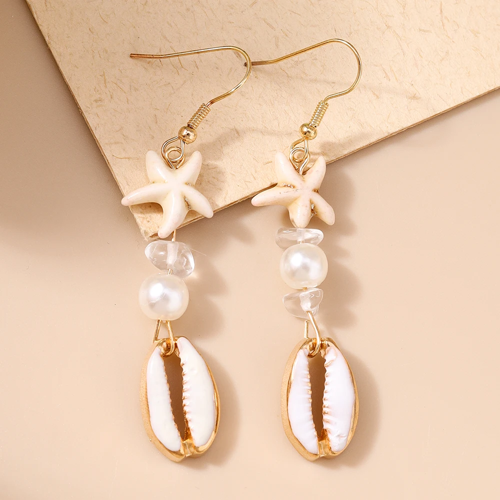Aihua Fashion Summer Beach Pearl Conch Shell Earrings for Women Girls Cute Boho Starfish Earrings New In Seaside Jewelry Gifts