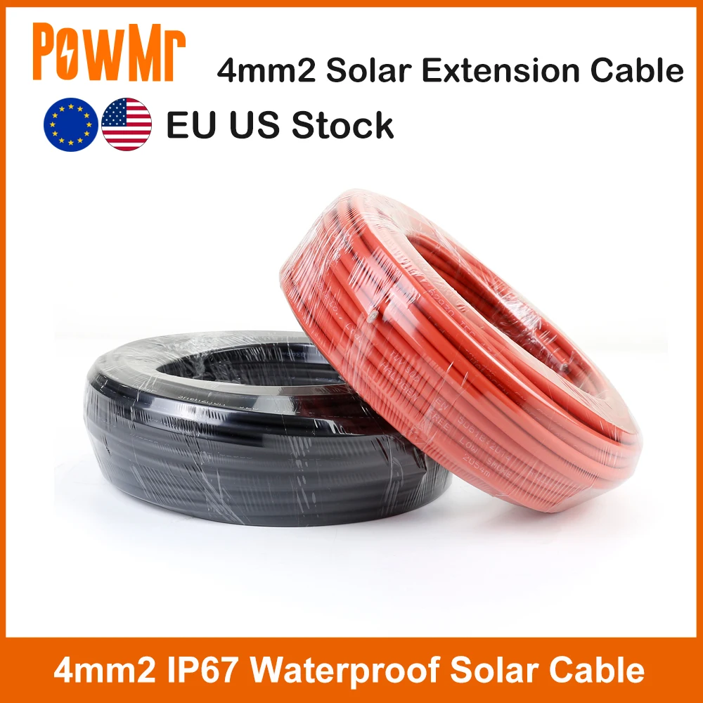 

На складе США 10AWG Удлинительный кабель для солнечной энергии 25 м 4 мм2 IP67 Водонепроницаемый кабель для солнечной энергии Красный Черный Для подключения фотоэлектрической панели Домашняя лодка RV