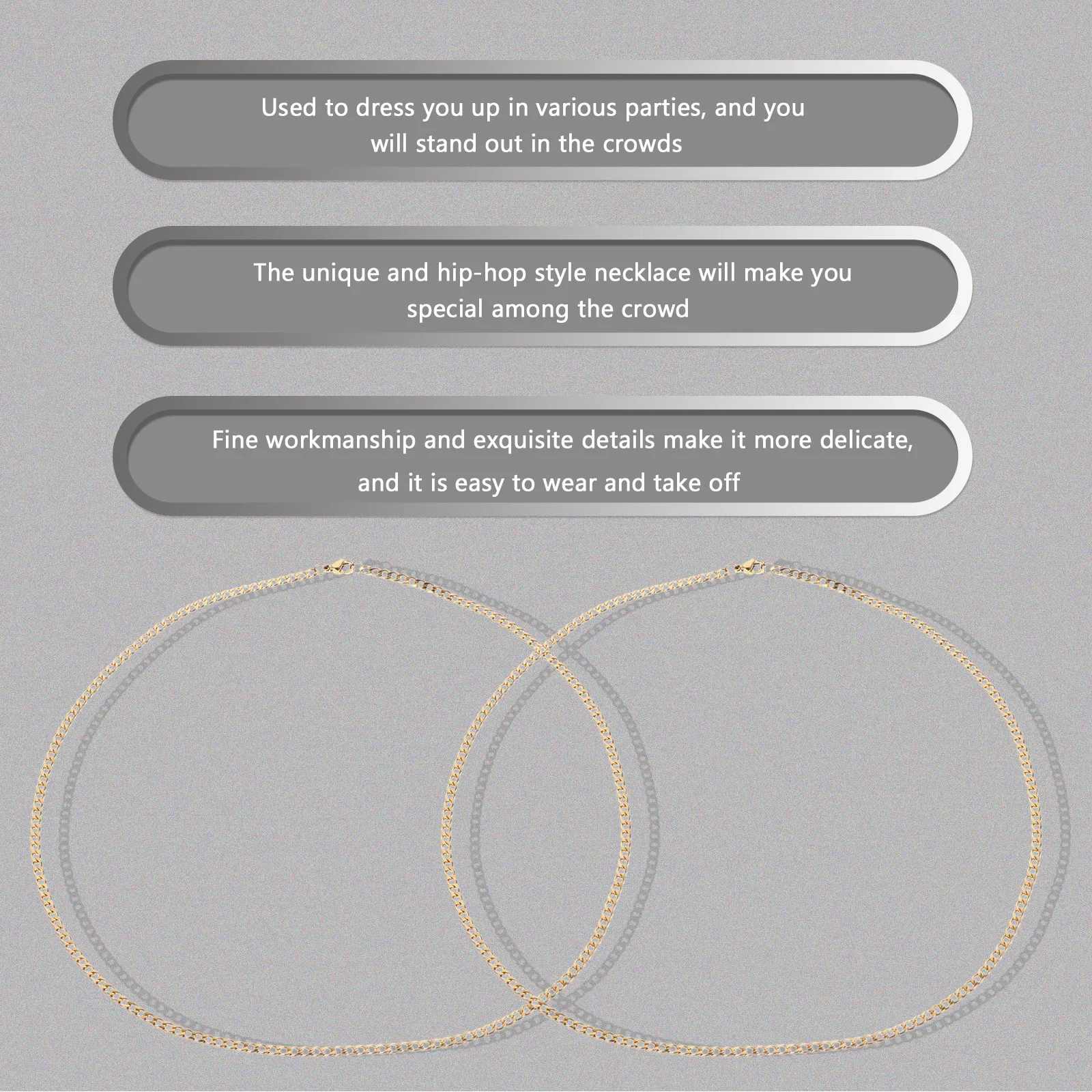 Hip Hop Necklace Set 2Pcs Stainless Steel Chain Stylish Metal Neck Jewelry for Men Singers Performers