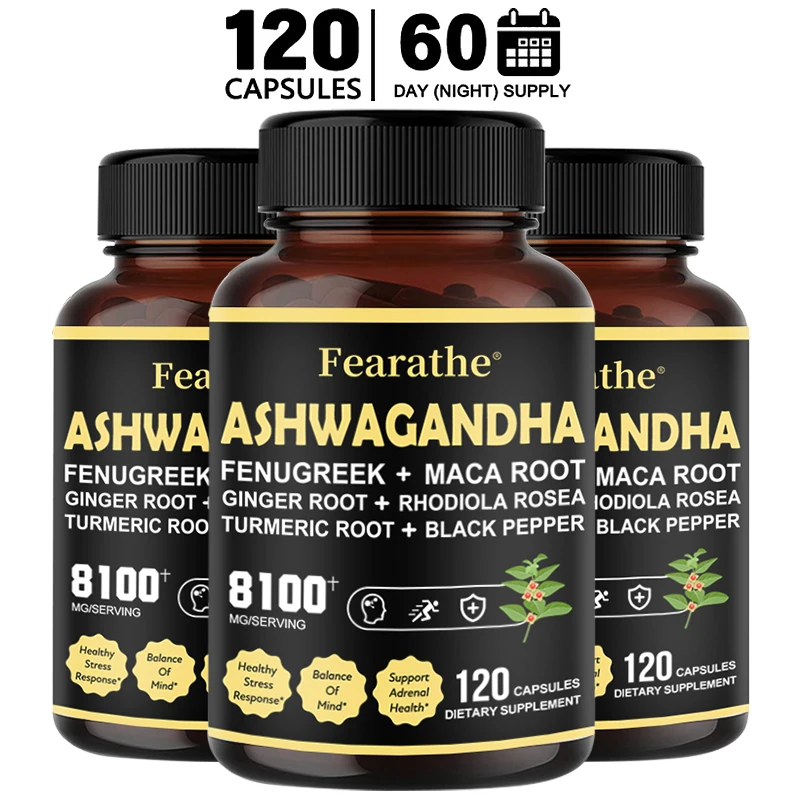 Ashwagandha - 7 in 1 Fenugreek, Maca, Turmeric, Rhodiola Rosea - Natural Sleep, Adrenal, Immune and Energy Support Supplement