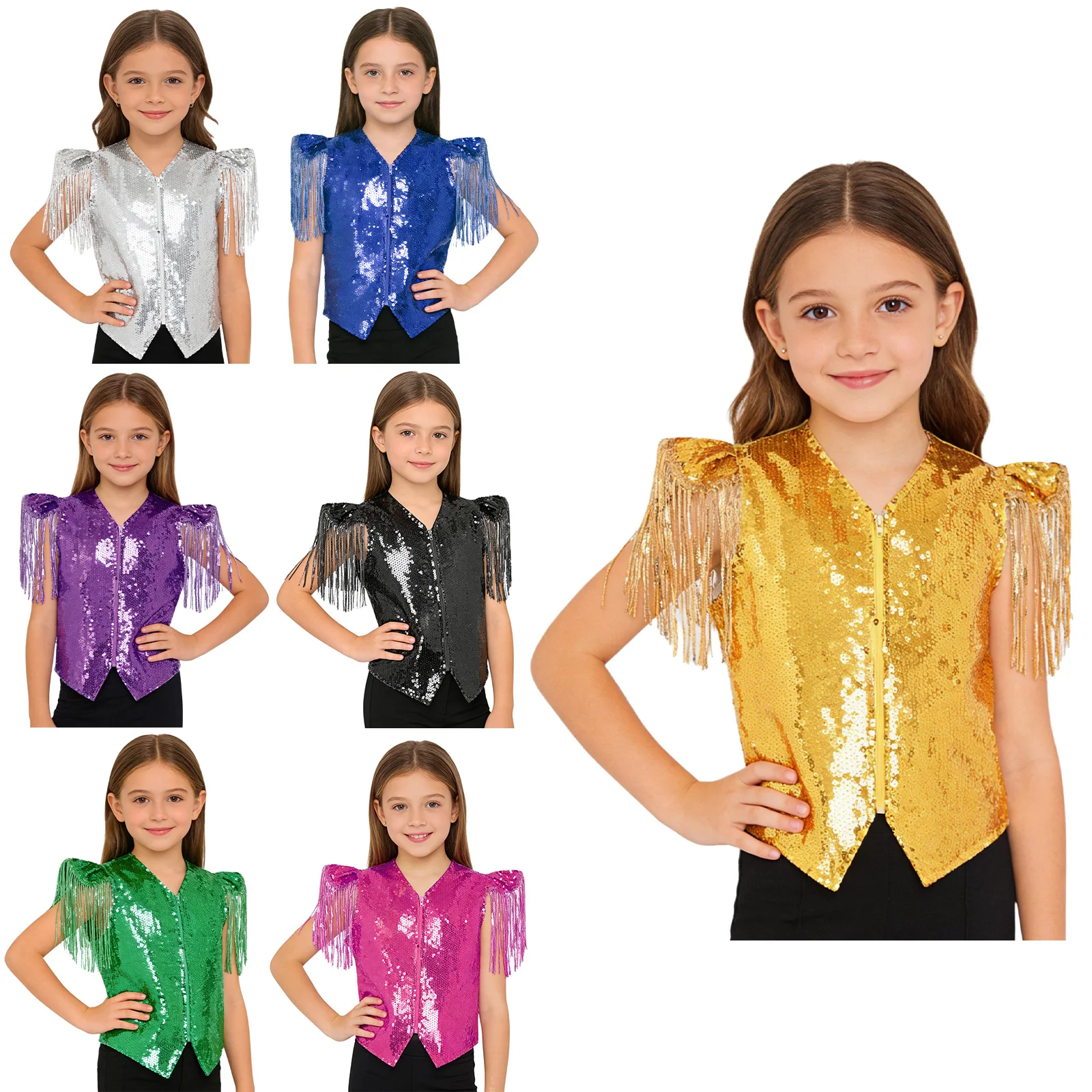 سترة رقص للأطفال مزينة بالترتر، زي أداء للرقص الحديث والهيب هوب في الشوارع والحفلات، سترة ترتر للرقص للأولاد والبنات، مناسبة للمسرح والكرنفالات