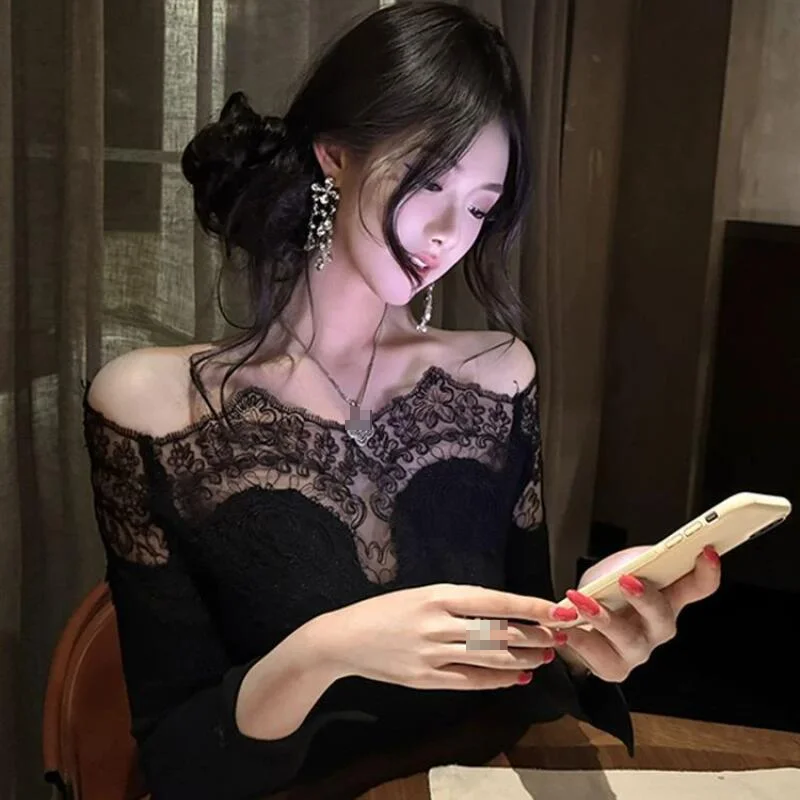 Spring New Fashion Women Pure Desire Long Sleeves T Shirt College Style Beautiful Soft Elegant Temperament Comfort Lace Tops