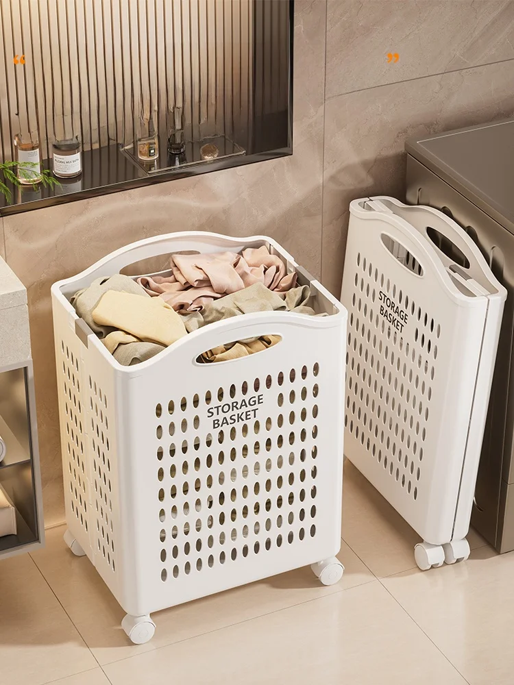 

Foldable Dir Laundry Basket Wall Mounted Batoom Bath Room Clothes Storage Basket with Wheels Home Use Organizer