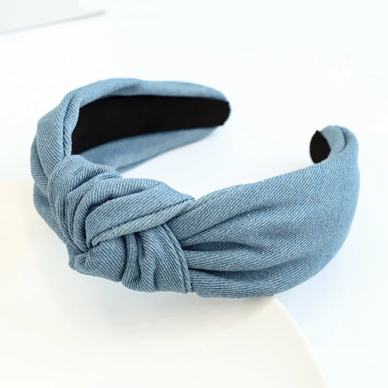 European and American New Fashion Solid Color Denim Fabric Knot Hairpin Headband Girl Headdress Hair Accessories