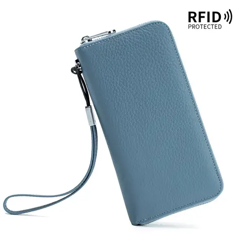 여성용 고급 Genuine 가죽 RFID 기능 지닌 긴 지퍼 핸드백 – 소가죽 카드 지갑 패션 아이템