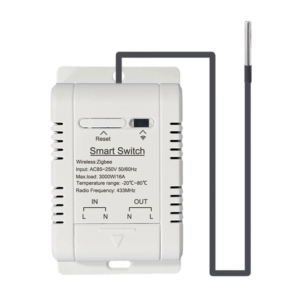 

Переключатель температуры Tuya Zigbee, умный беспроводной термостат 16A с датчиком температуры 2 м, поддерживает голосовое управление