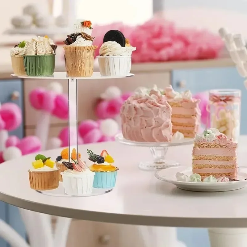 Transparent Round Acrylic Cake Stand Cupcake French Dessert Stand Dessert Display Plate Dining Table Wedding Birthday Party