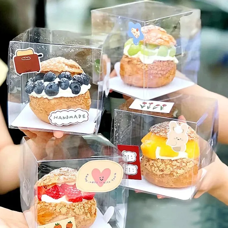 Fruit Puff Cake Wrapping Case Disposable Transparent Packaging Box for Bread Dessert Mousse Handheld Plastic Box Party Supplies