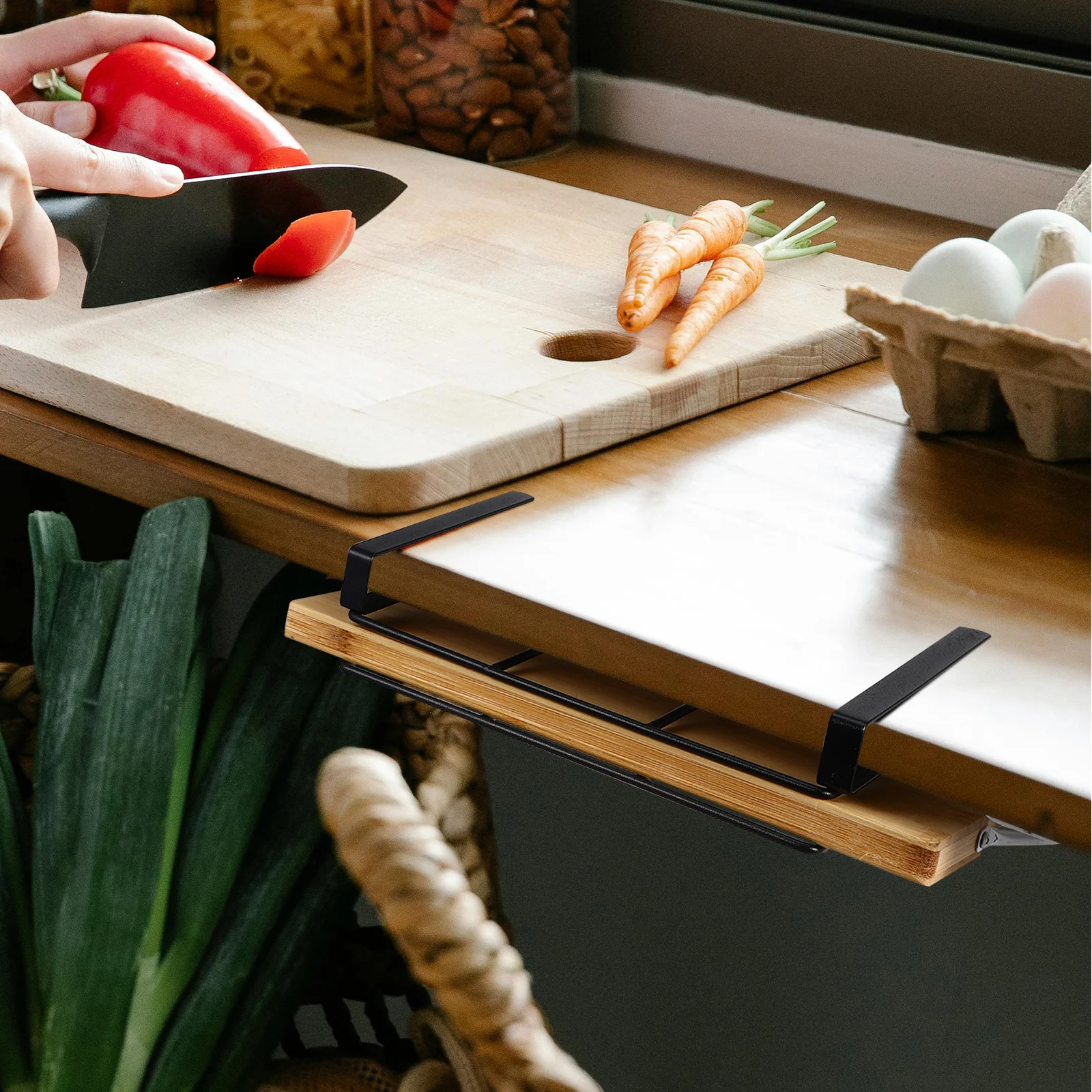 

Stainless Steel Under Shelf Storage Rack Cutting Board Organizer Mug Hanger Kitchen Tool Hanger Kitchen Paper Towel Holder