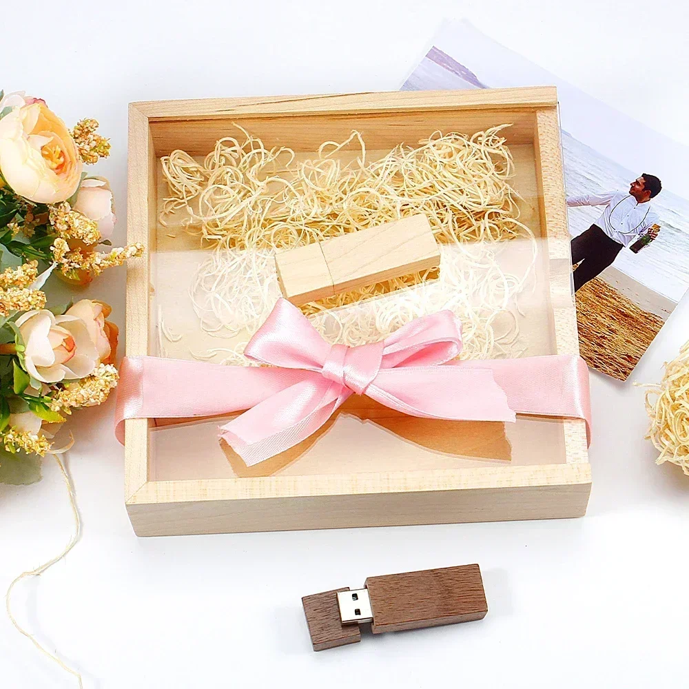 5 PCS JASTER Free Custom Logo USB 2.0 Flash Drive 128GB Wooden Pen Drive 64GB  Album Photography Box Creative Gift Memory Stick