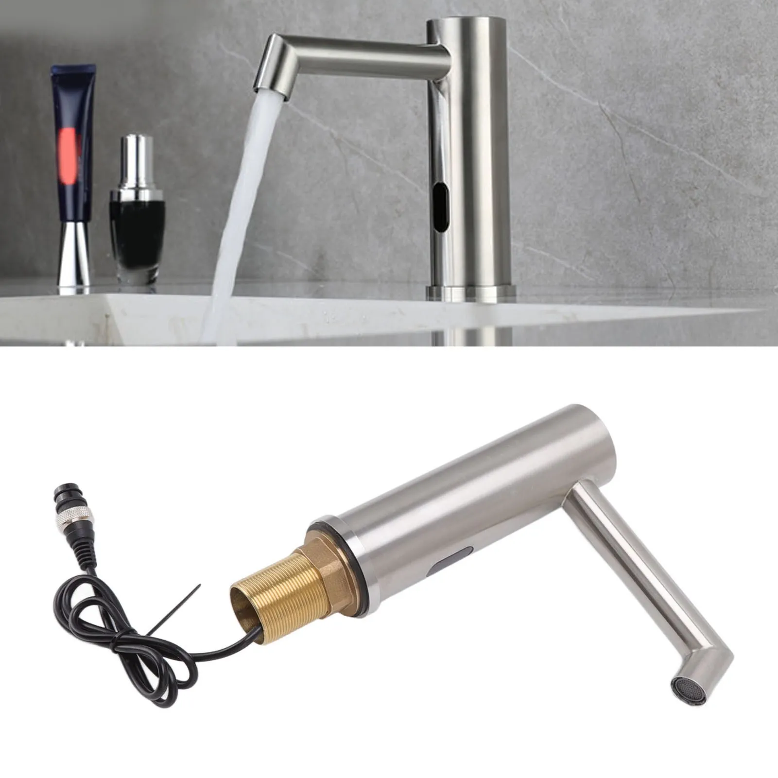 

Induction Faucet G1/2 Automatic Smart Infrared 304 Stainless Steel Brushed Single Cooling Lengthened Touchless Faucet