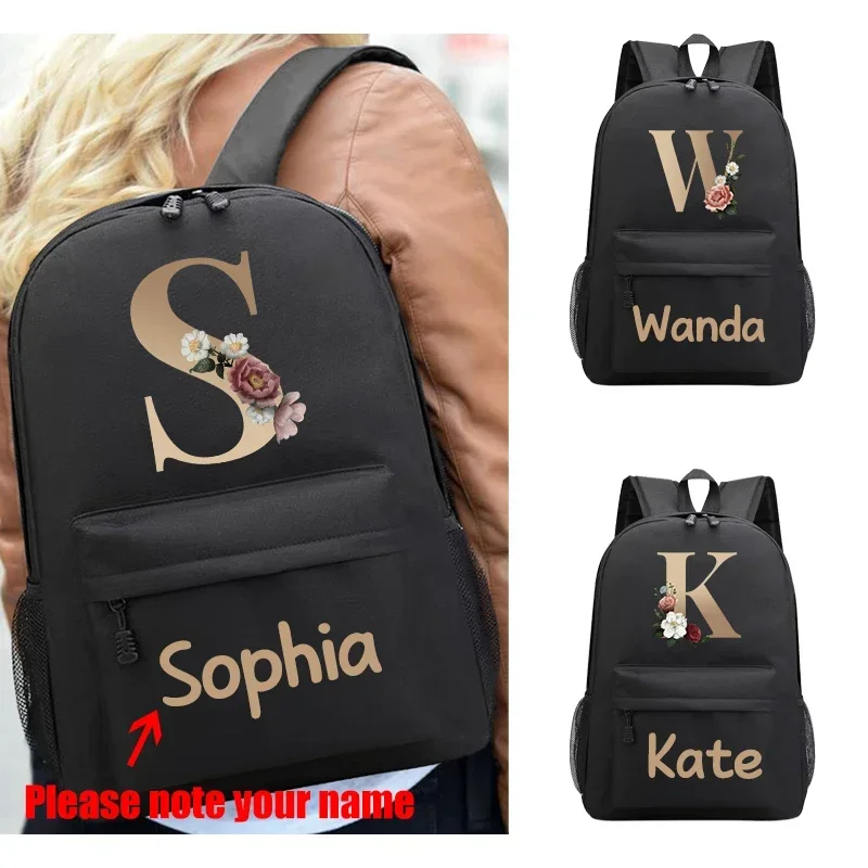 

Custom Letter Name New Backpack Canvas Couple High School Bag Men Shoulders Laptop Backpack Unisex Backpacks Sport Bag