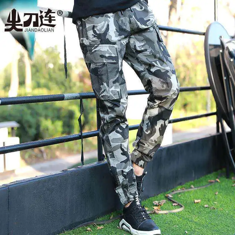 Spring and Summer Casual Pants Micro Stretch Skinny Fit Multi-Pocket Overalls Camouflage Trousers Thin Men