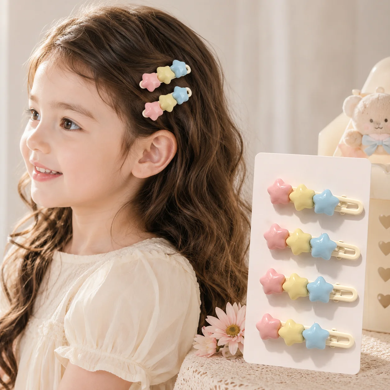 Pastel Star Hair Clips Cute Three Star Barrettes Kawaii Bangs Sweet Girl Side Hairpins Fashion Headwear Accessories Women Kids