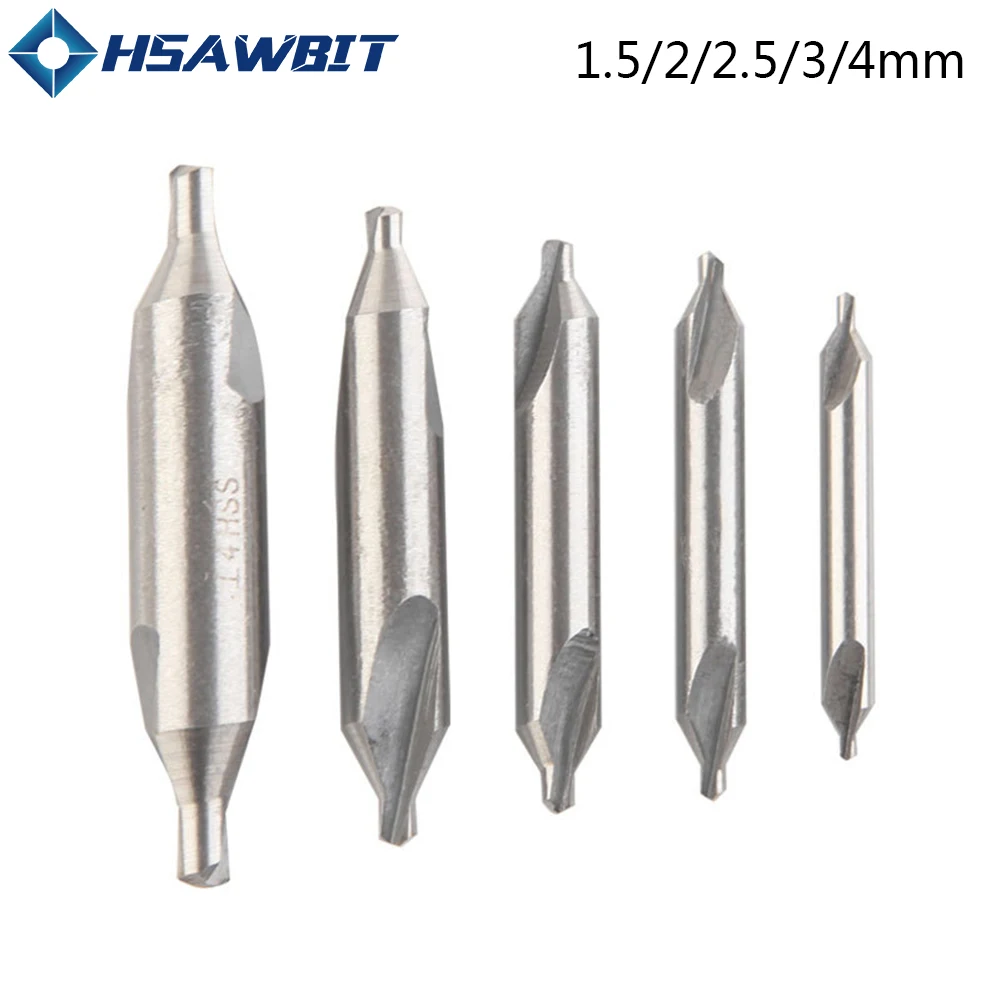 Brocas centrales combinadas de acero inoxidable, 5/6 piezas, 1,0-5mm, avellanado de 60 grados, juego de brocas de centrado de Metal