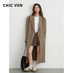 CHIC VEN Women's Trench Coat Korean Double Breasted Long Jackets Korean Fashion Soild Office Lady Overcoats Spring Autumn 2024