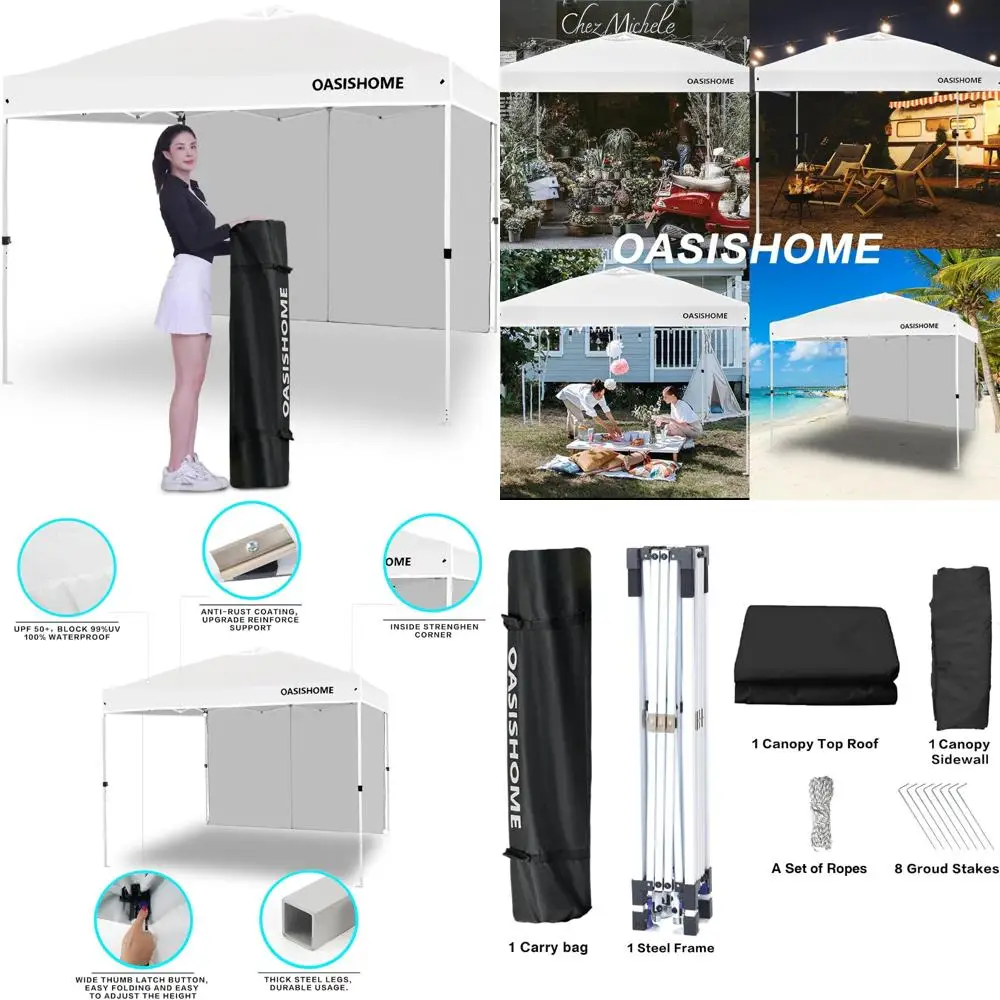 

Portable Instant Outdoor Canopy Gazebo 10x10 Feet with Sidewall, Carry Bag, Stakes, and Ropes for Outdoor Events and Beach Activ