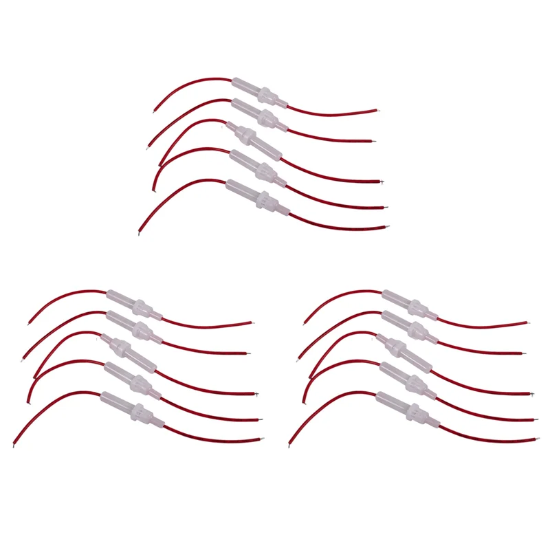 FEDI-Red Wire White Screw Type Cap Inline 6Mm X 30Mm Tube Fuse Holder 15Pcs