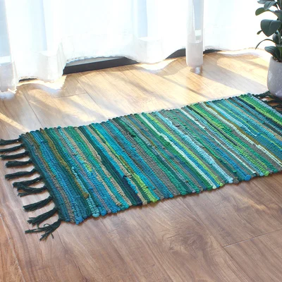 Rag Cotton Tassel Door Mat Indoor Machine Washable Bedroom Carpet Rugs Stripe Handmade Kitchen Area Rug Hallway Entrance Doormat