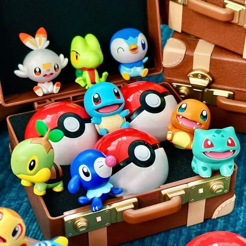 With Box Pokemon First Partners Blind‑box 3Pcs Starter Figurines + 3 Pokeballs, Anime Figure Toys with Vintage Storage Case view 3