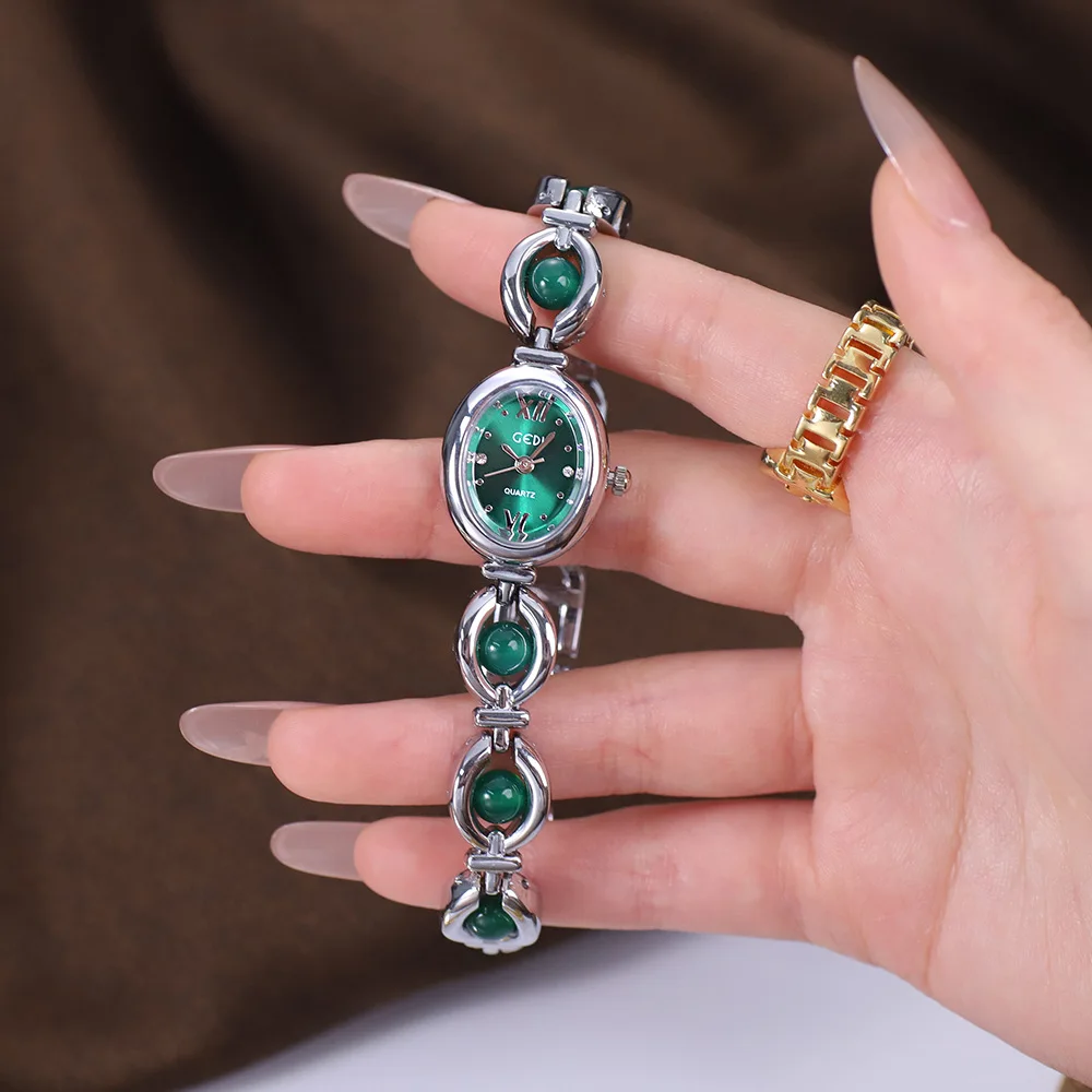

GEDI женские часы с маленьким овальным циферблатом и жемчужной ракушкой, кварцевые часы, роскошные винтажные женские часы-браслет для женщин, reloj mujer