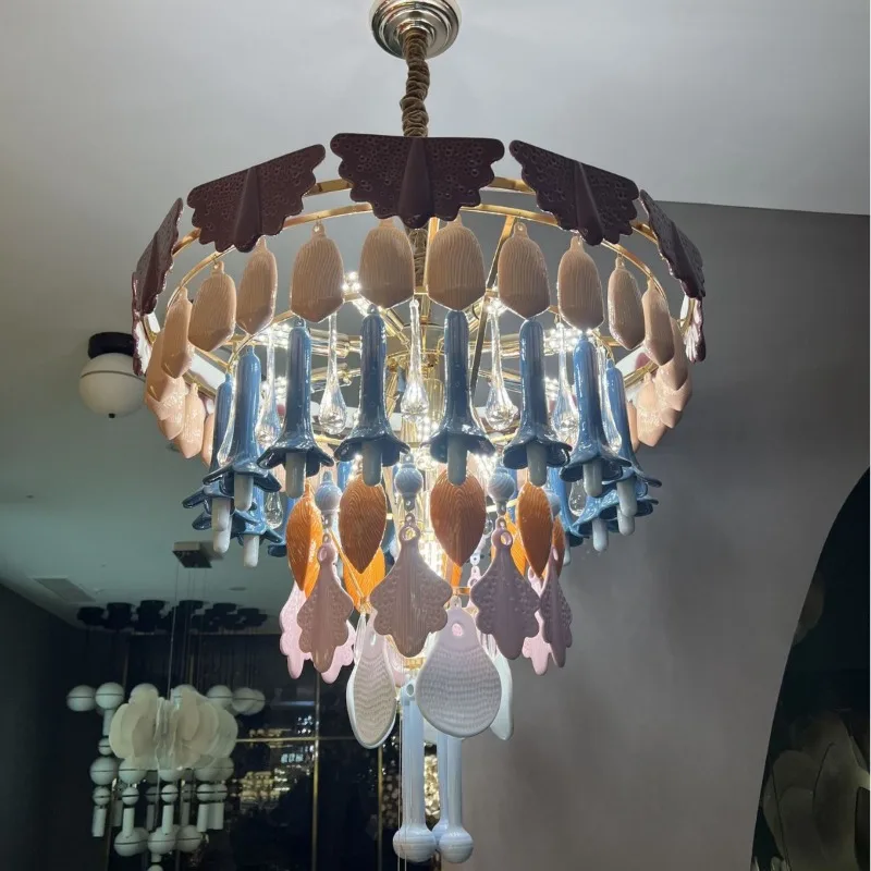 French Vintage Mid-Century Colorful Ceramic Pendant Light LED Living Dining Bedroom Villa Hallway Home Decor Novelty New