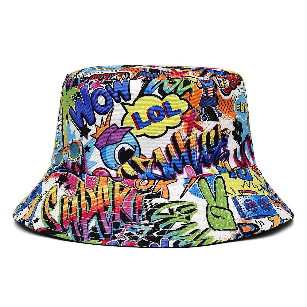 New Fashion Graffiti Sunscreen Bucket Hats Fashion Letter Print Fisherman Hat Spring/Summer Unisex Outdoor Sunshade Fishing Cap