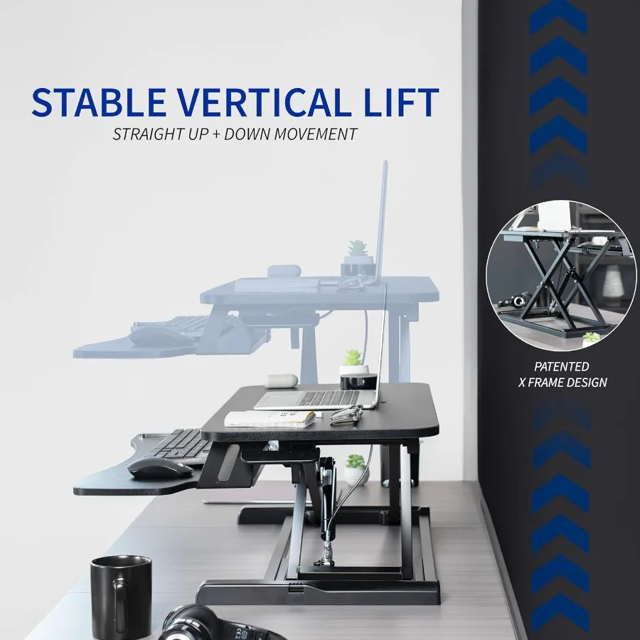 48 inch Height Adjustable Sit to Stand Desk Converter with Dual Monitor and Laptop Workstation Wide Keyboard Tray Rustic Vintag
