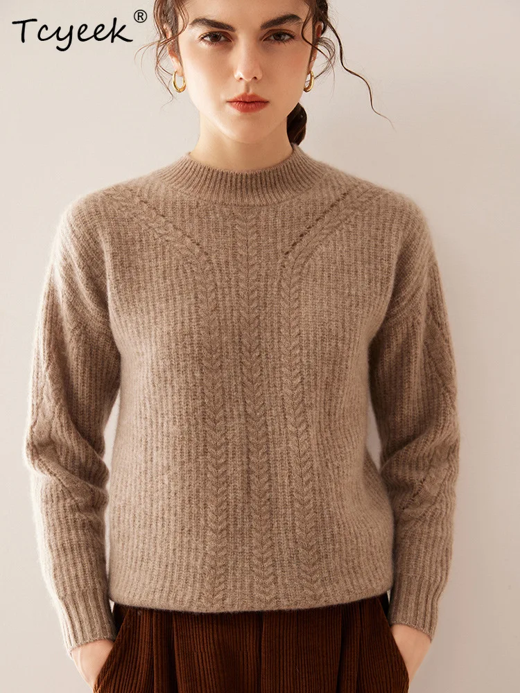 

Tcyeek, A-level Cashmere Wool Sweaters, Women Mock Neck Crochet, Fashion Boutique OL Sweater, 2024 Autumn Winter Top T49118QM