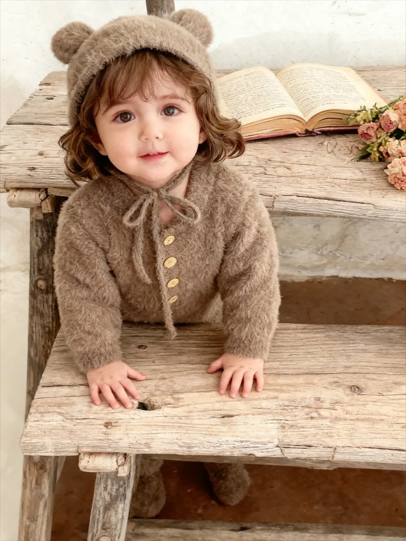 Baby Winter One-Pieces Jumpsuit Baby One Hundred Days Clothes Mink Velvet Cute Bag Foot Climbing Suit for Going Out Rompers