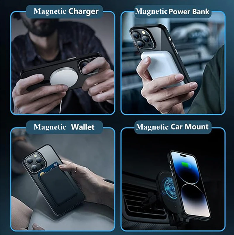 Transparente Schwarze Magnetische Hülle für iPhone 17 16 15 14 Pro Max Plus 13 12 Mini 11 mit Displayschutz und Kameraschutz Handyhüllen – Detail 2