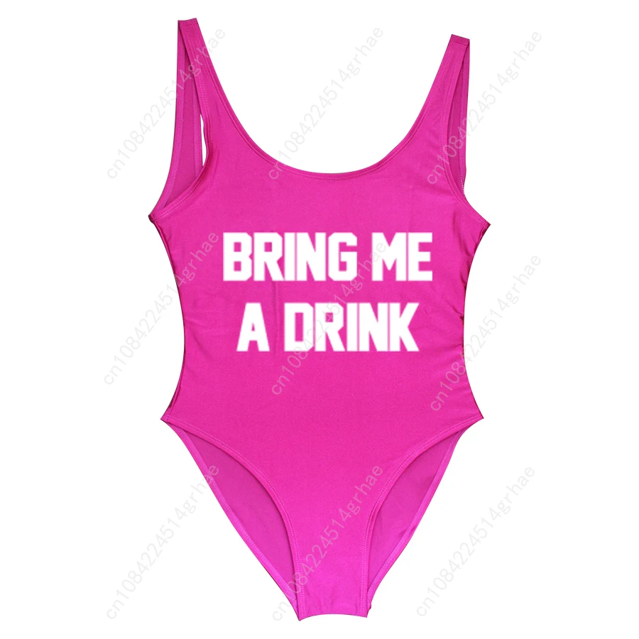 BRING ME A DRINK Swimwear Women One Piece Swimsuit Fun party Have Lining badpak plus size white swimsuit