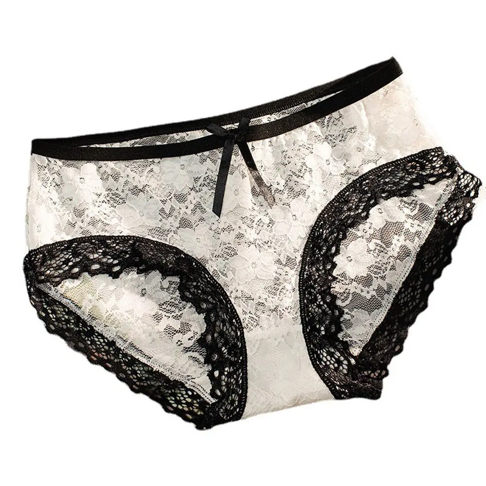 Bragas transparentes de cintura media para niñas, bragas de malla con lazo para mujer, ropa interior coreana de encaje