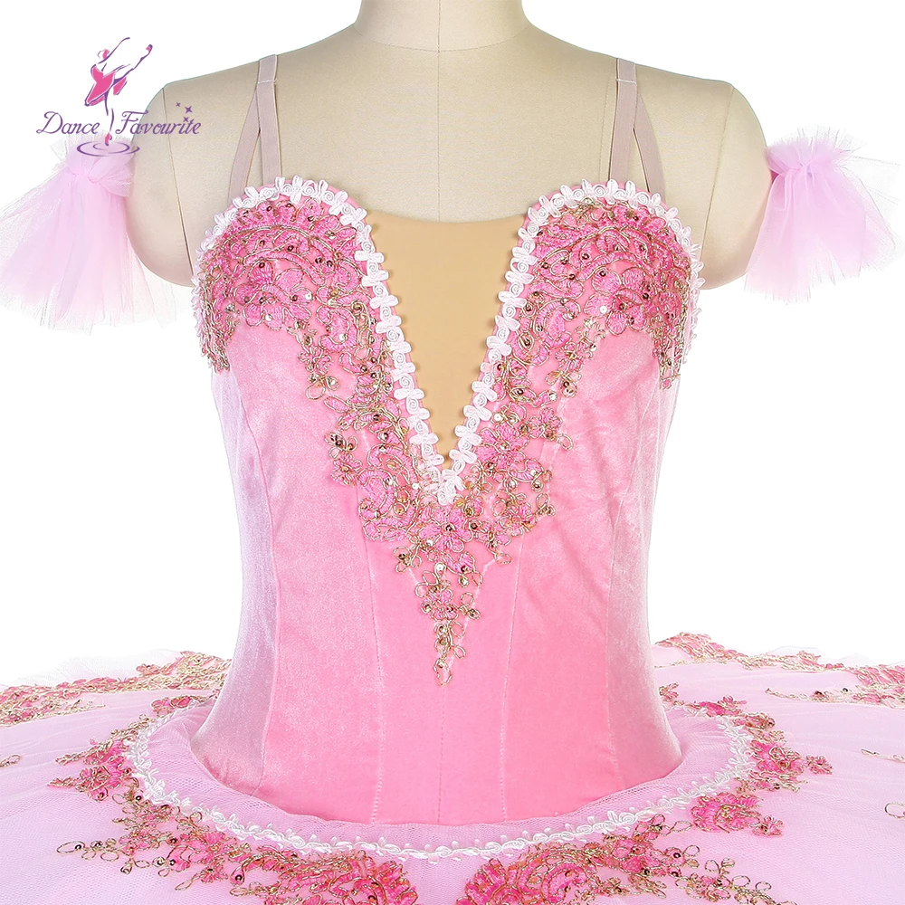 Dance Favourite-Tutus pré-profissional de balé, corpete rosa veludo, tutu com aplique rosa, decorado, BLL407