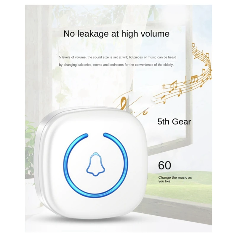 جهاز الاتصال اللاسلكي ABHU لكبار السن، إنذار شخصي، ساعة جرس الباب بجهاز التحكم عن بعد