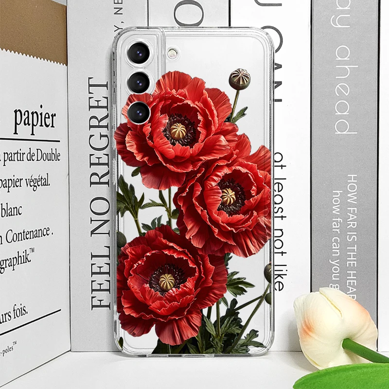 Poppy Flower Bloom Hot Red Floral Print Clear Phone Case for Samsung A14 A16 A36 A55 A54 A53 A52 A51 A50 A15 A22 A71 Soft Cover - view 6