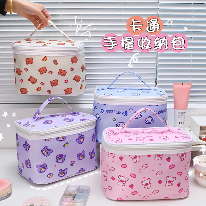 Cartoon portable storage bag ins girl heart cosmetic storage box student portable large-capacity travel wash bag