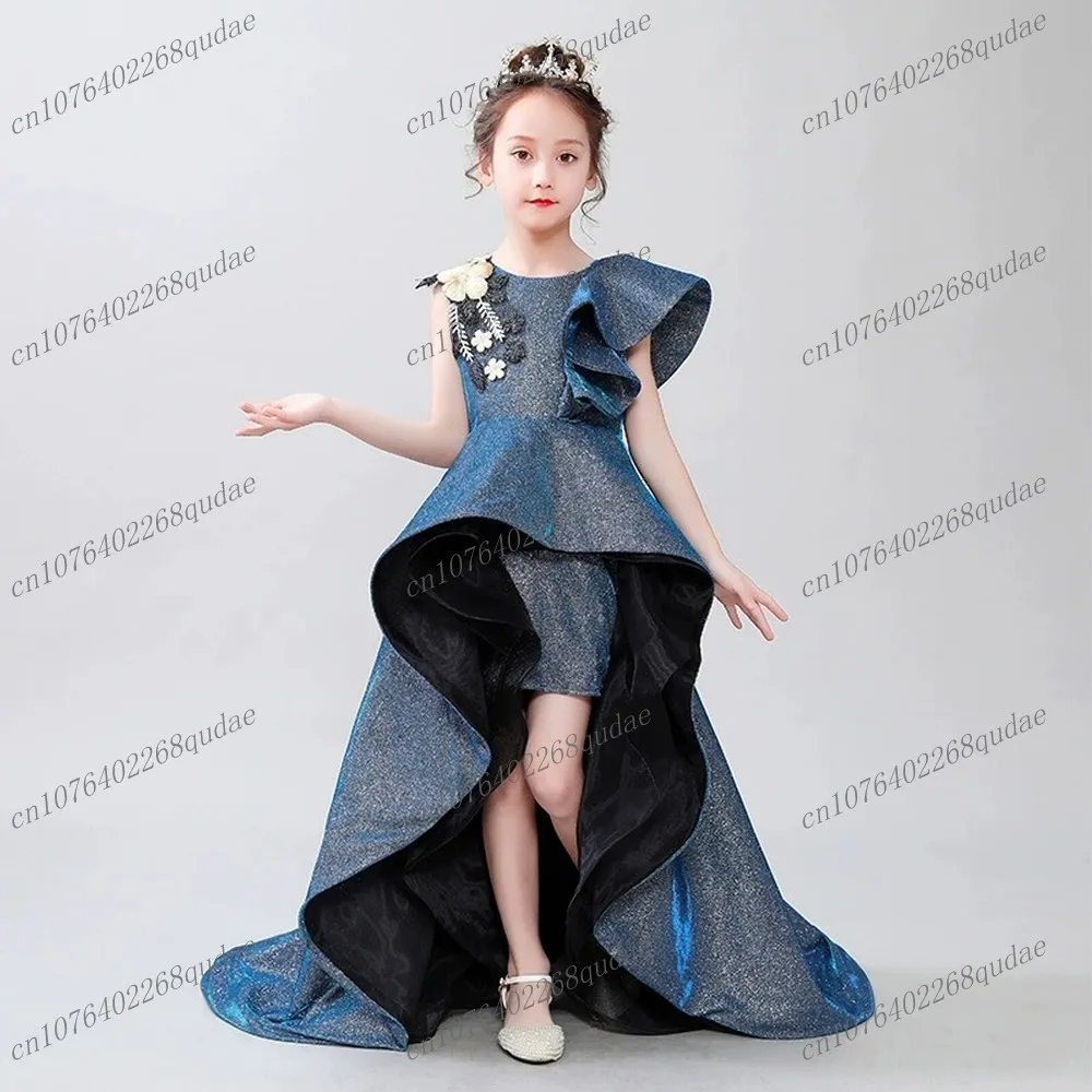 

Blue And Black New Princess Special Occasion Flower Girl Dress Wedding Pary Prom Perform Birthday Baby Child Kid Pageant Gown