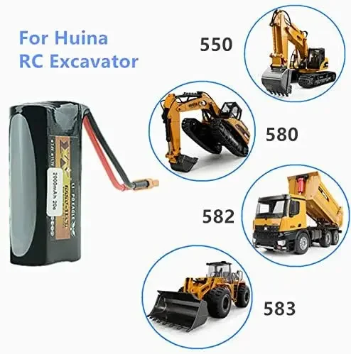 7.4V 2000mAh 20C Lipo Battery XT30 plug with USB Charger for Huina 580 550 583 582 RC Excavator RC Vehicles RC Truck