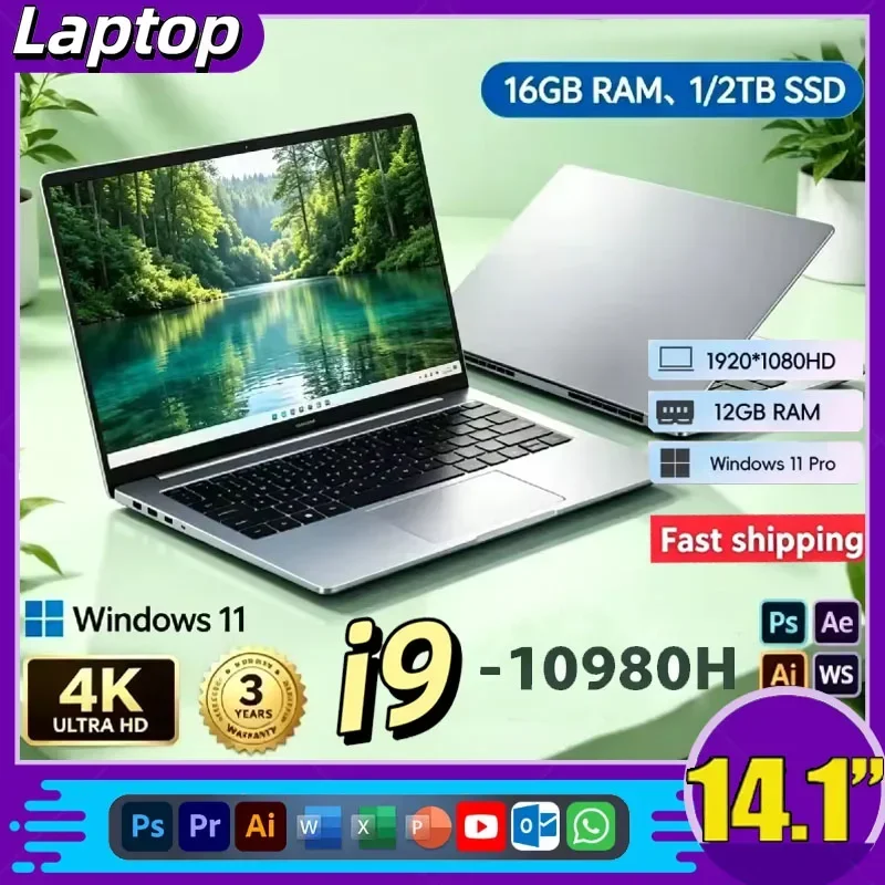 14.1 Inch Creative Design Notebook Core I9 10980HK Win 11 Pro 32GB RAM 2TB 1080P Ultra Thin Laptop For Video Editing Office Work