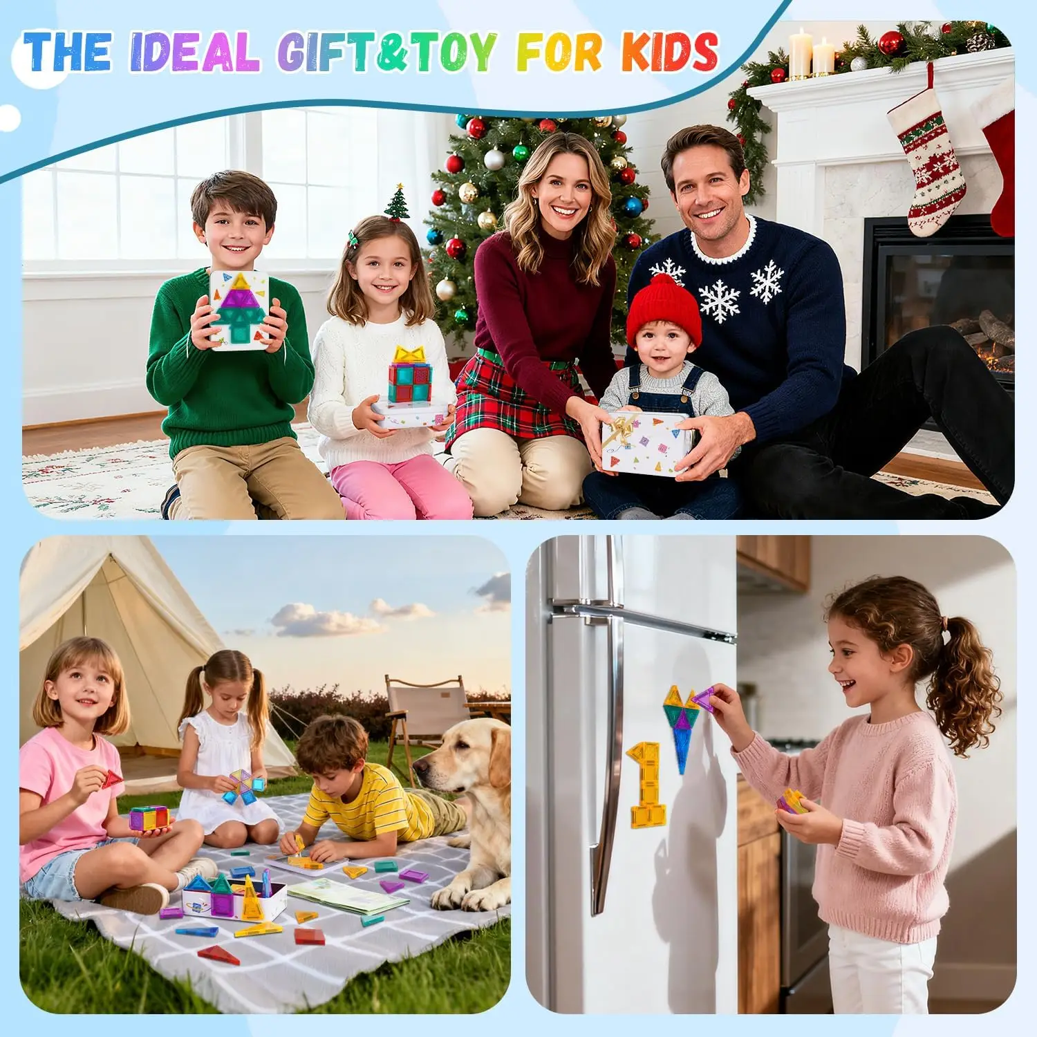 بلاط مغناطيسي 56 قطعة ألعاب سفر للأطفال مجموعة مكعبات بناء مغناطيسية صغيرة مع صندوق حديد لعبة مغناطيسية هدايا عيد الميلاد وأعياد الميلاد #4