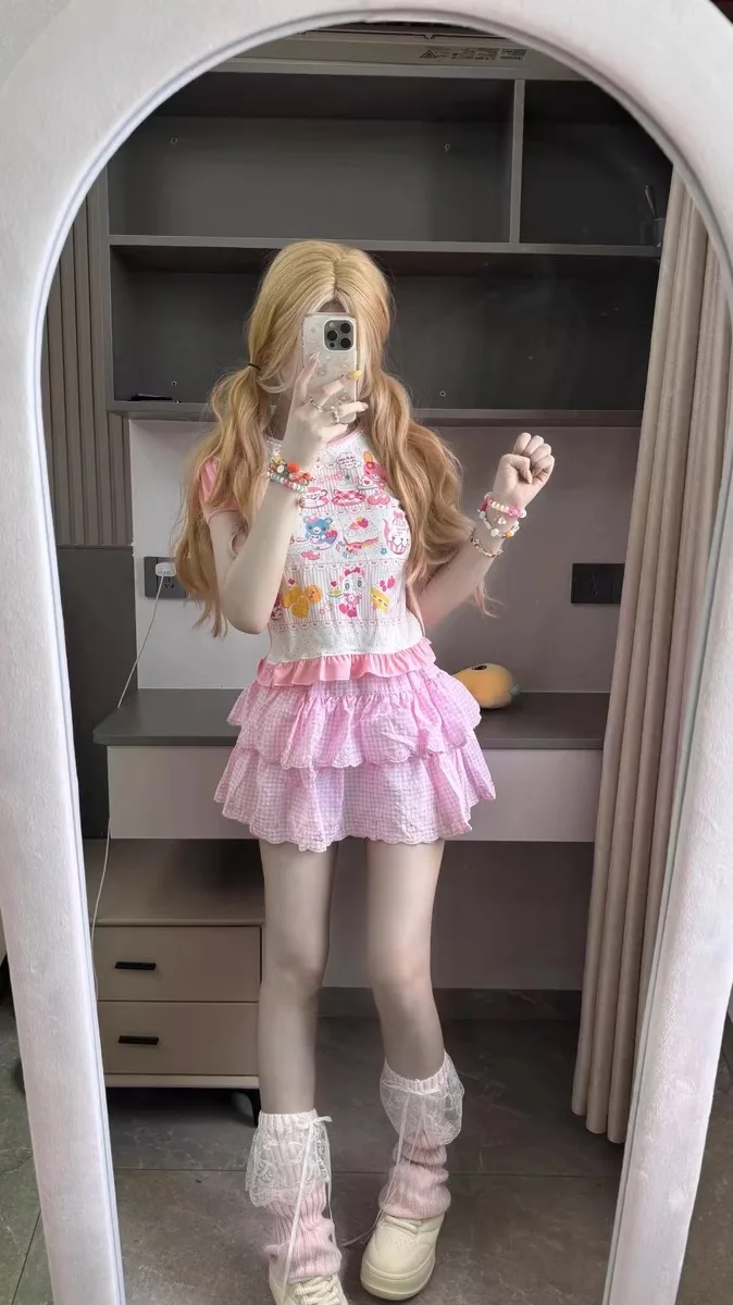 Y2K Millennium Subculture Mezzopiano Japanese Cartoon Print ort Sve T-irt Women's Summer Daughter's Clothing Top