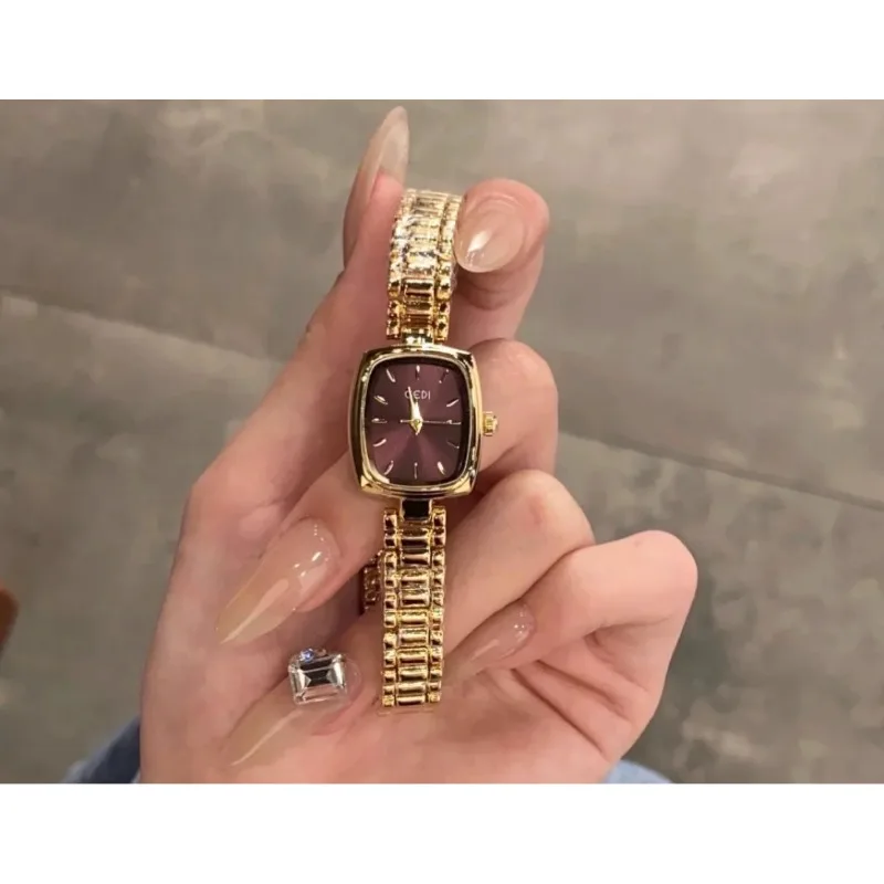 Gold purple square light luxury fashion chain small dial women's quartz watch temperament women's watch