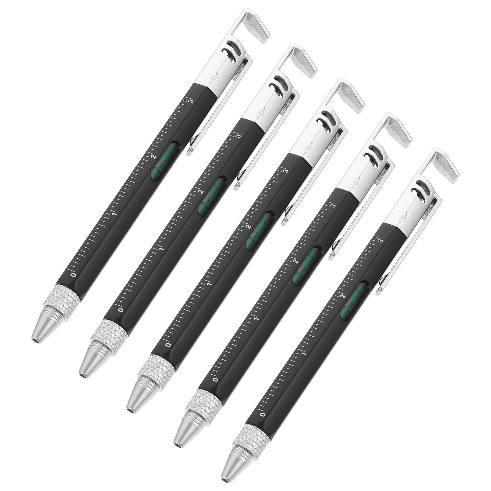 

5Pcs 6-in-1 Multi-Function Tool Pen ABS Ballpoint Screwdriver Ruler Level Gauge Pen Buckle Clip Compact Lightweight for Office