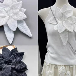 New Organza Pleated Flower Brooch Applique Nail Beaded DIY Dress Clothing Accessories Patch Women Jewelry Accessories
